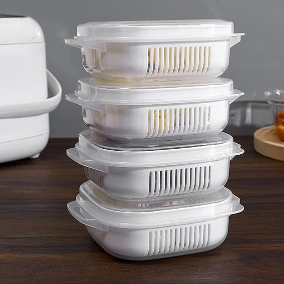 4 PCS Food Storage Containers Set with Strainer | Multi-Purpose Kitchen Storage Boxes