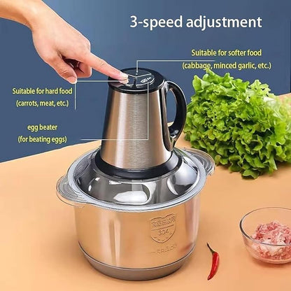 3 Litre Electric Food Chopper & Grinder with Handle | Stainless Steel Heavy-Duty Vegetable, Fruit & Meat Chopper
