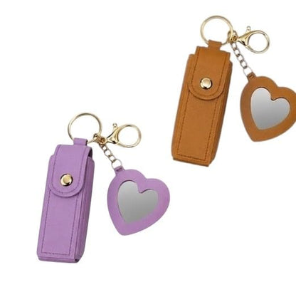 Lipstick Holder Keychain with Mirror | Portable Travel Lipstick Case
