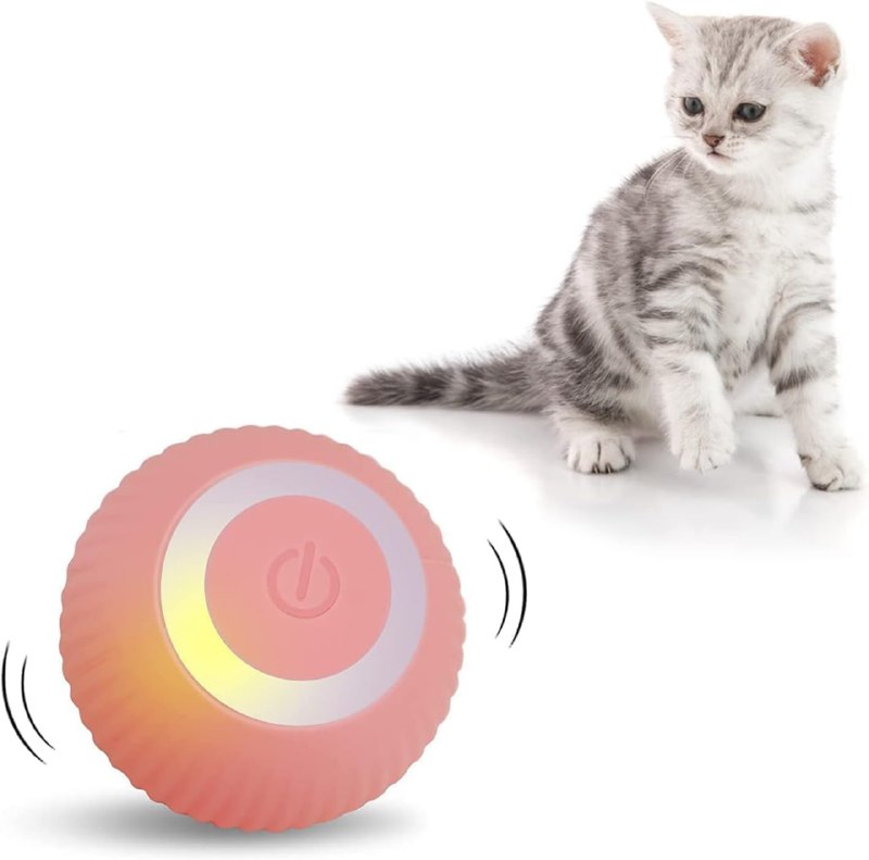 Automatic Cat Teaser Ball USB Rechargeable Automatic Rolling Cat Toy Ball with LED Light