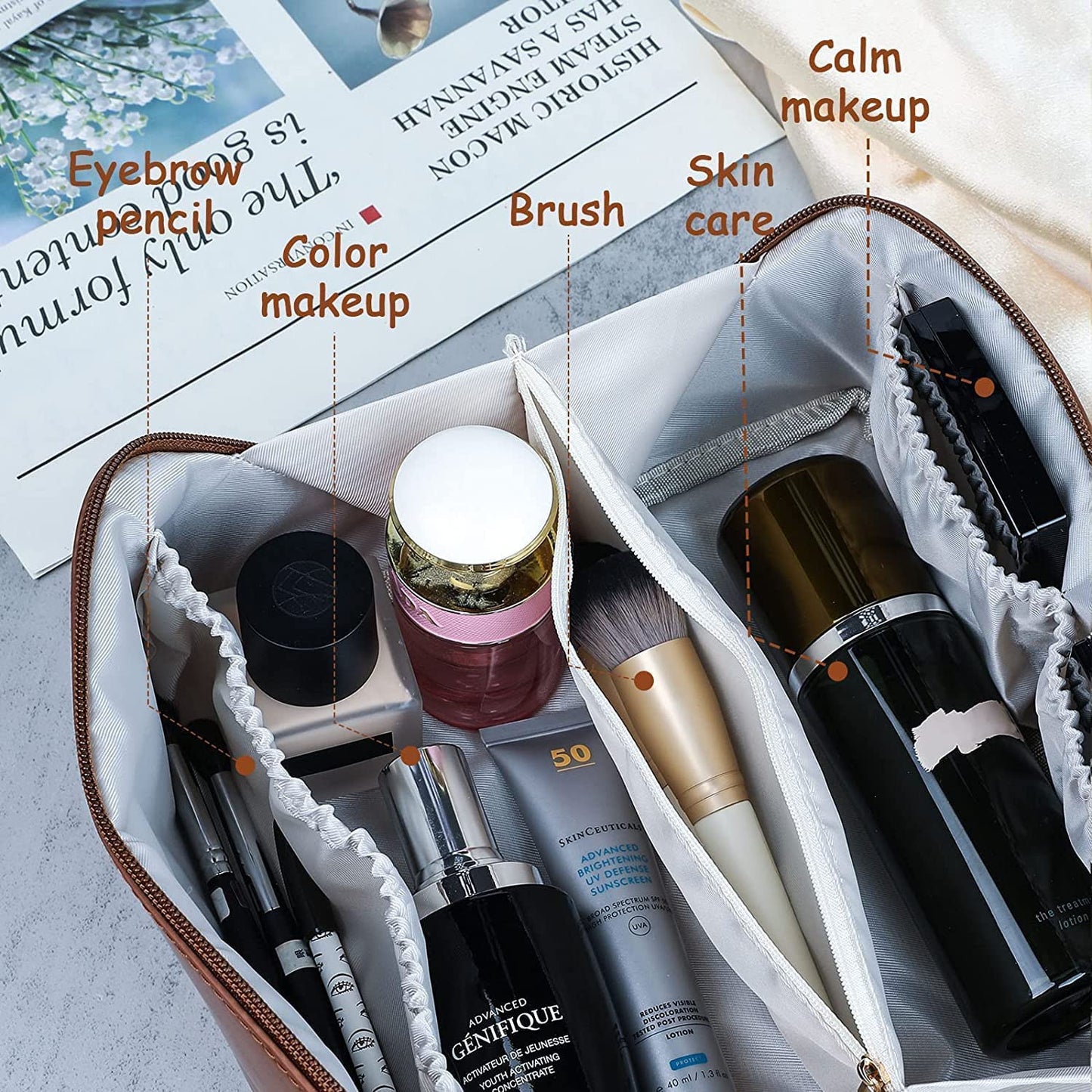Luxury Leather Cosmetic Bag Travel Makeup Pouch