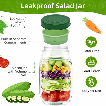 Leakproof Salad Jar Container with Dressing Cup