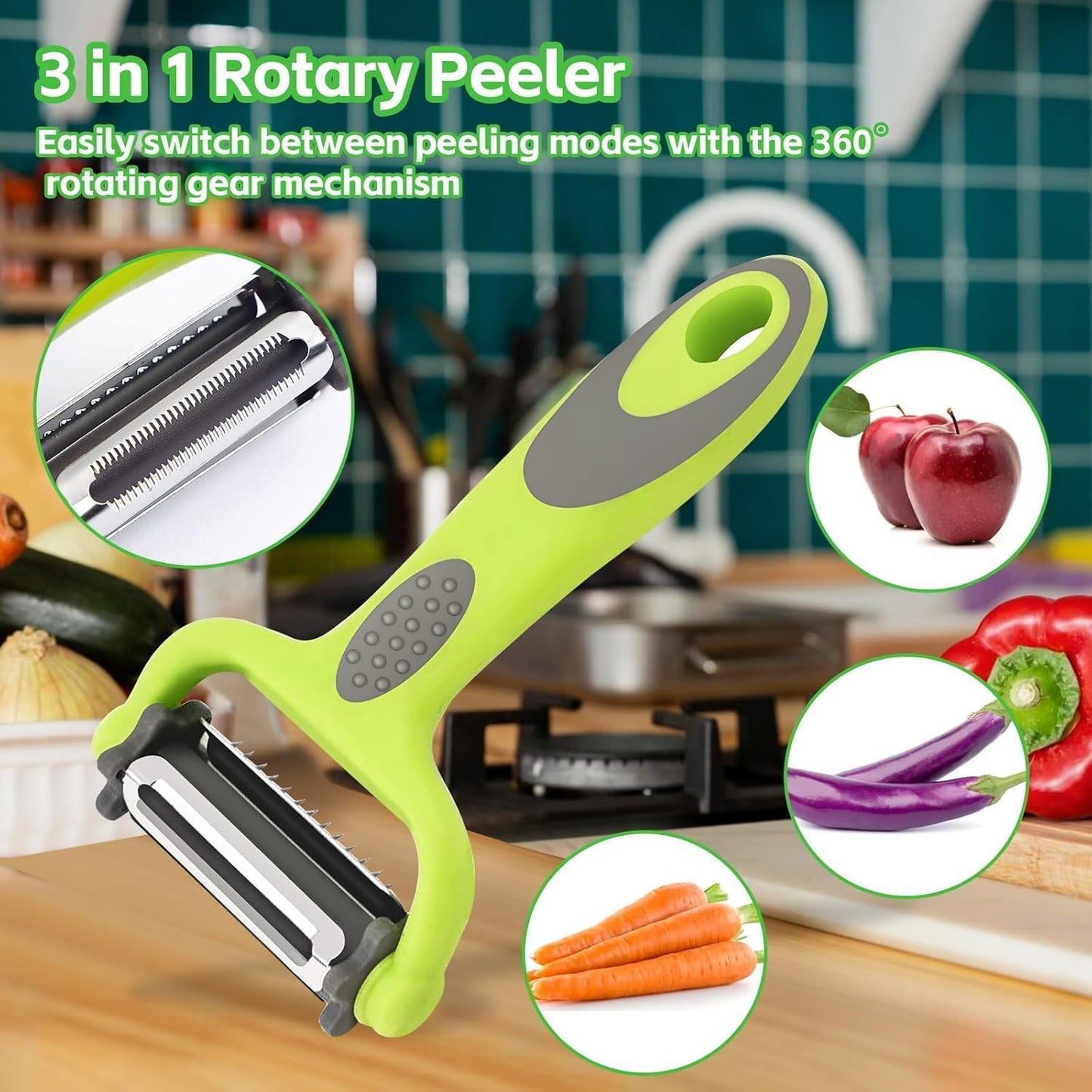 3 in 1 Stainless Steel Vegetable Peeler & Julienne Cutter