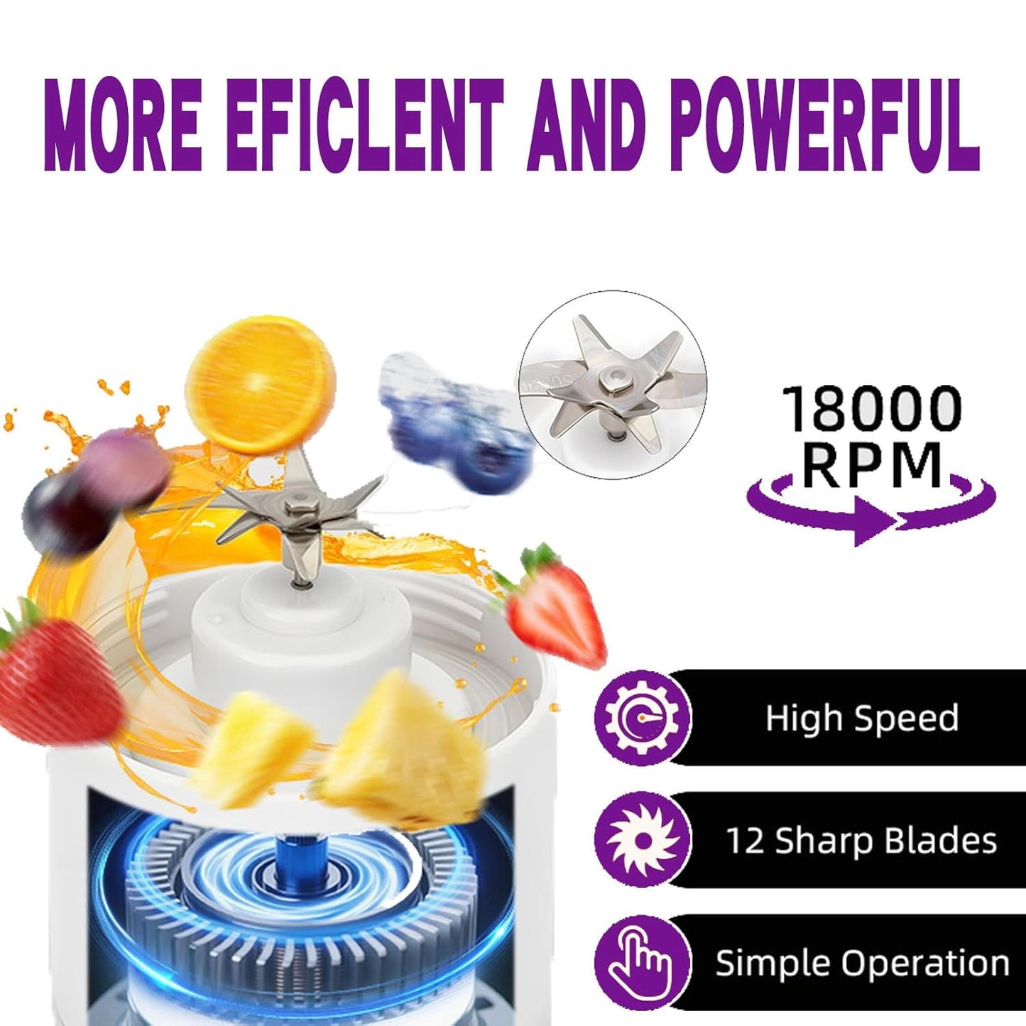 Portable 12 Blade Juicer Blender USB Rechargeable Mixer Bottle
