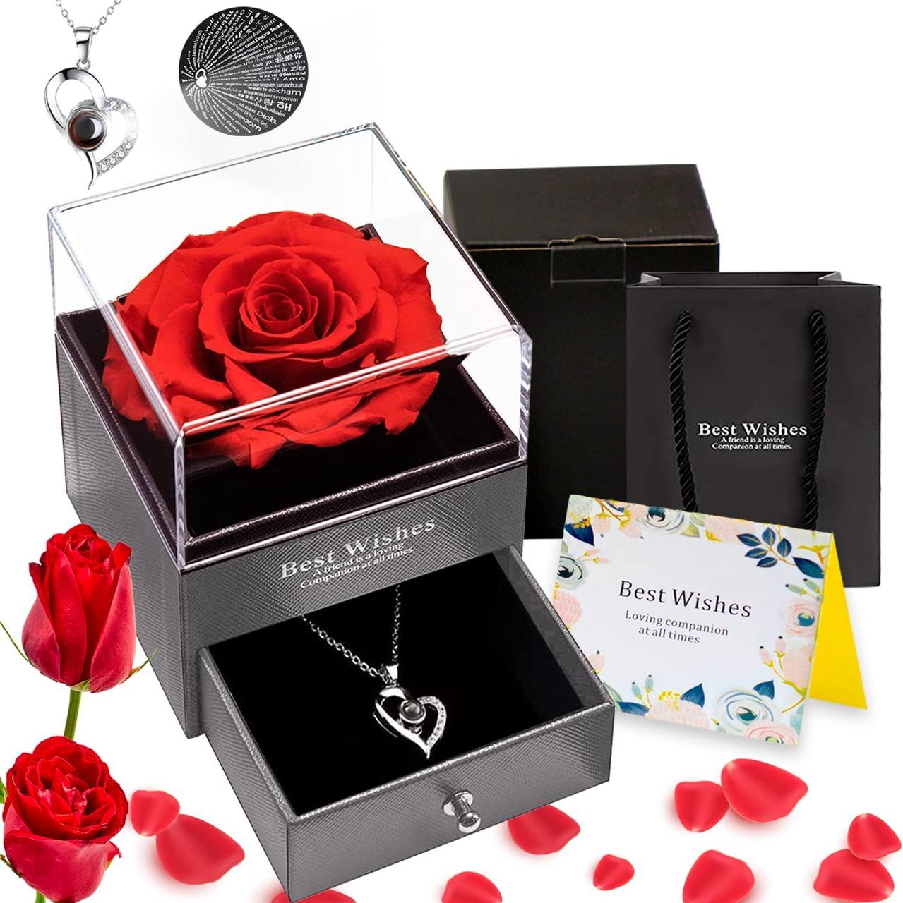 Eternal Love Rose Gift Box with Heart Projection Necklace