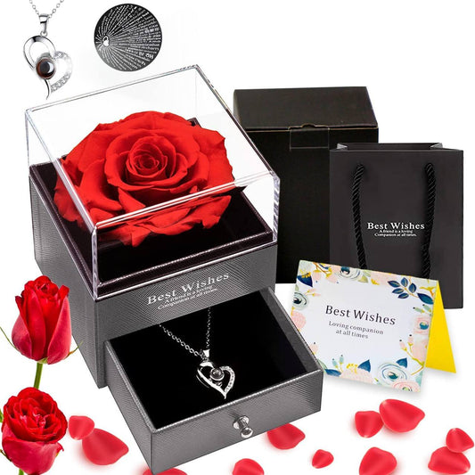 Eternal Love Rose Gift Box with Heart Projection Necklace