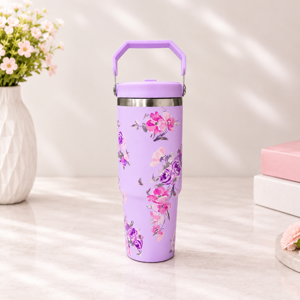 900ml Stylish Tumbler with Handle and Lid | Travel Drinking Cup