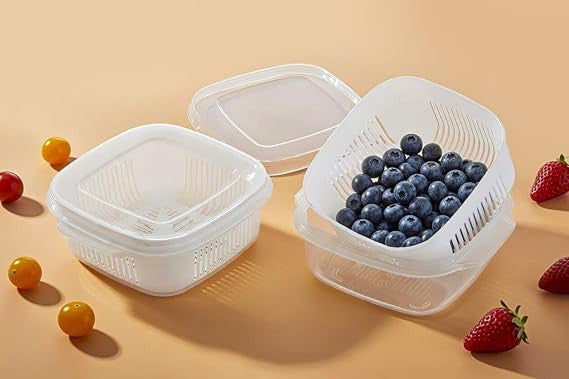 4 PCS Food Storage Containers Set with Strainer | Multi-Purpose Kitchen Storage Boxes