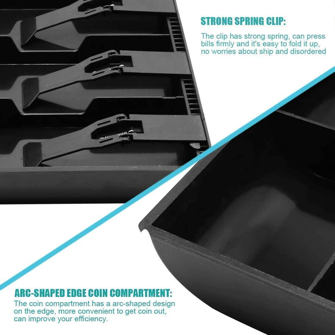 Cash Drawer Money Tray with 4 Bill Clips