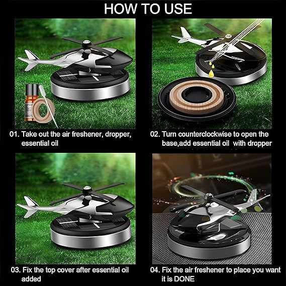 Solar Powered Helicopter Car Air Freshener with Rotating Blades