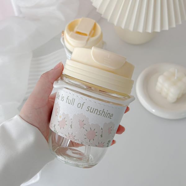 Pearl Glass Cup Water Bottle with Handle | Cute Glass Tumbler