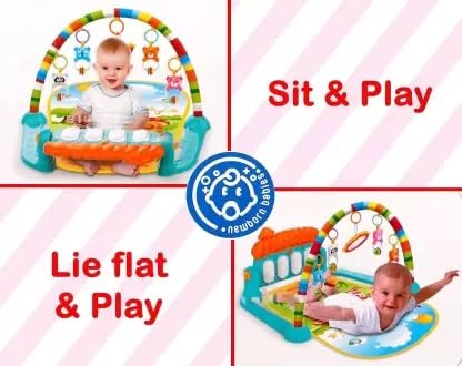 Baby Activity Gym & Play Mat with Piano, Hanging Toys, Mirror & Colorful Arch for Newborns