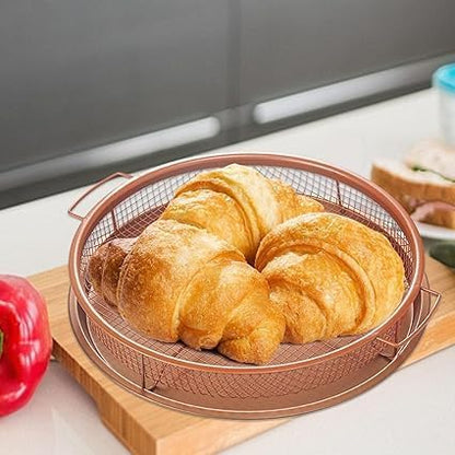 Kitchen Deep Frying Basket Round Non-Stick Crispy Mesh Oil Drain Tray for Oven Baking Air Fryer Roasting & Frying