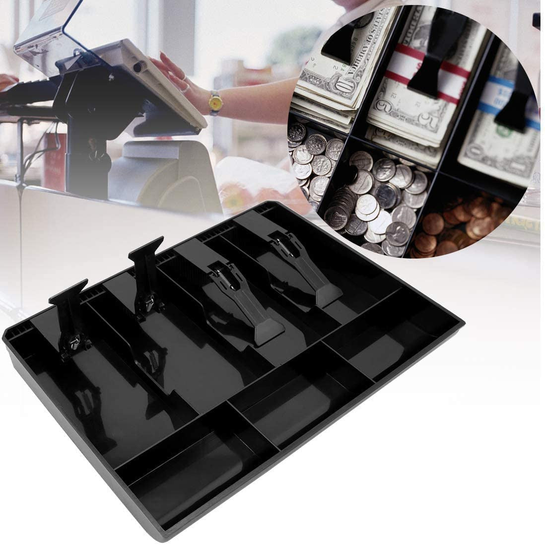 Cash Drawer Money Tray with 4 Bill Clips