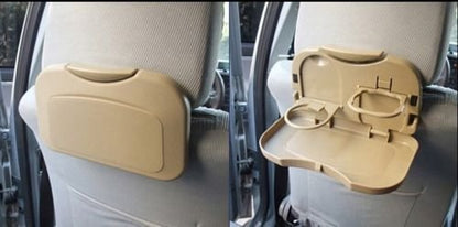 Car Travel Dining Tray with Cup Holder | Foldable Back Seat Food & Laptop Tray for Car Travel