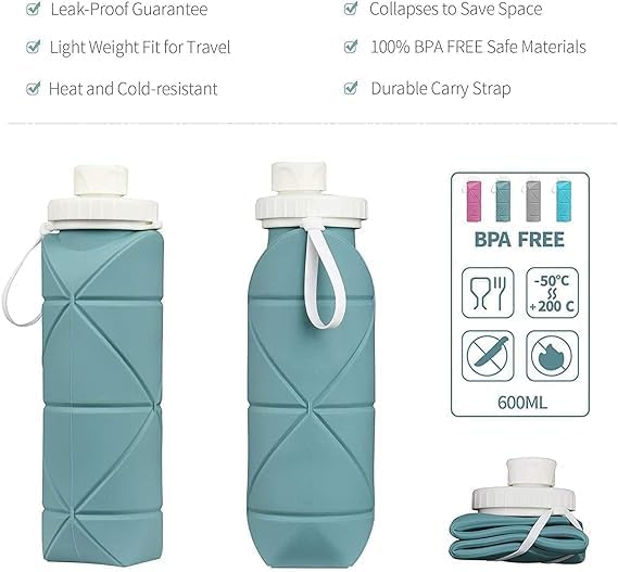 Silicone Foldable Water Bottle 610ml – Leakproof, BPA-Free & Portable Collapsible Water Bottle for Travel, Gym & Outdoor Use