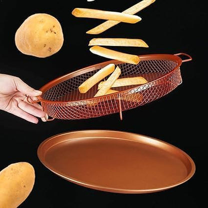 Kitchen Deep Frying Basket Round Non-Stick Crispy Mesh Oil Drain Tray for Oven Baking Air Fryer Roasting & Frying