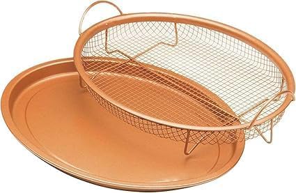 Kitchen Deep Frying Basket Round Non-Stick Crispy Mesh Oil Drain Tray for Oven Baking Air Fryer Roasting & Frying