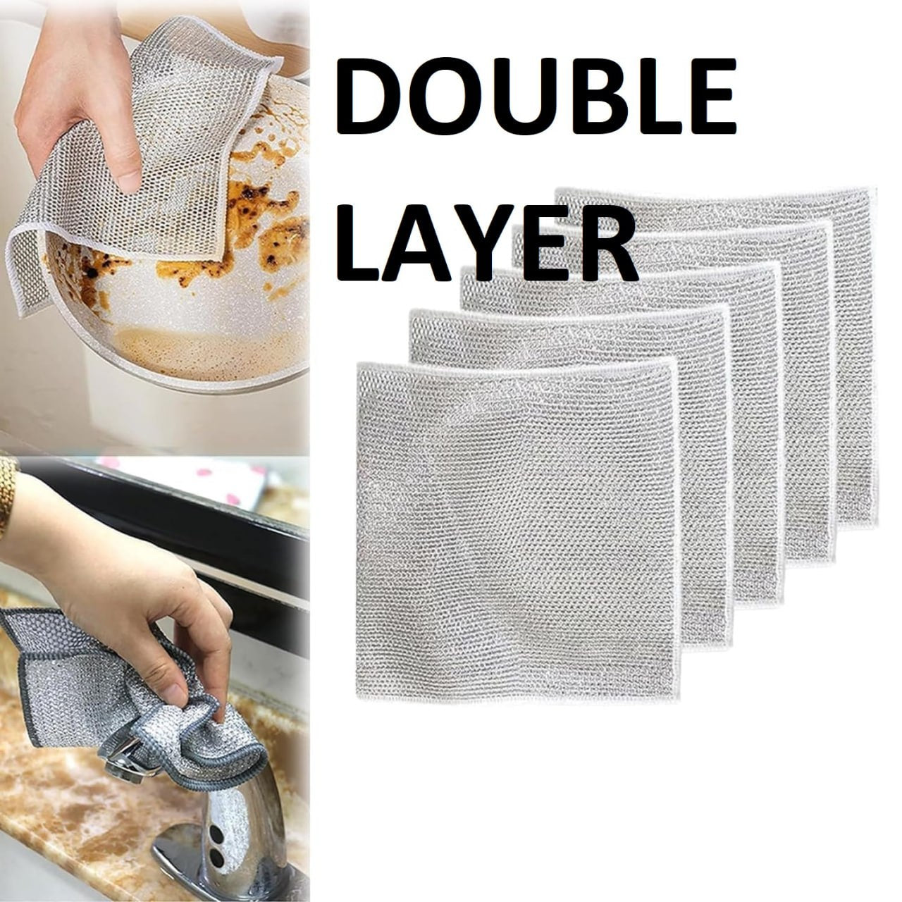 Double Layer Scrubbing Cloth / Multipurpose Wire Mesh Cleaning Pad