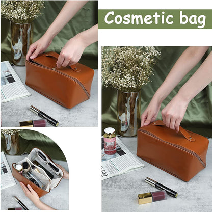 Luxury Leather Cosmetic Bag Travel Makeup Pouch
