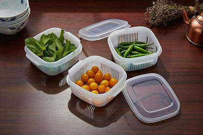 4 PCS Food Storage Containers Set with Strainer | Multi-Purpose Kitchen Storage Boxes