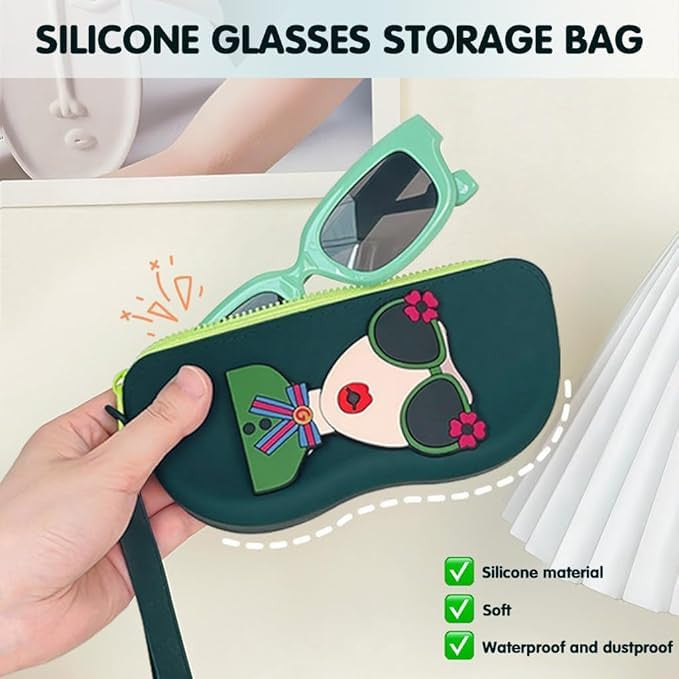 Cute Silicone Sunglasses Case for Women | Soft Eyeglass Cover with Strap