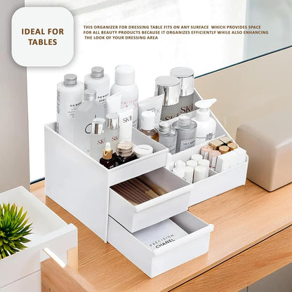 8 Compartment Cosmetic Organizer Box with Drawer – Makeup Storage & Vanity Organizer