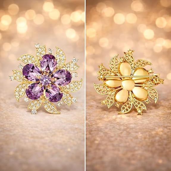 Purple Diamond Brooch Pin | Luxury Floral Crystal Brooch for Women | Elegant Wedding & Party Jewelry