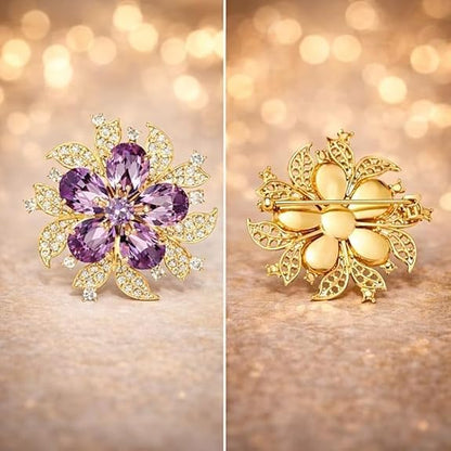 Purple Diamond Brooch Pin | Luxury Floral Crystal Brooch for Women | Elegant Wedding & Party Jewelry