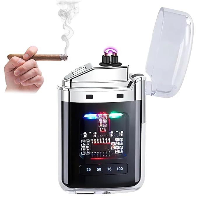 Rechargeable Dual Arc Plasma Lighter with LED Display – Windproof USB Electric Lighter