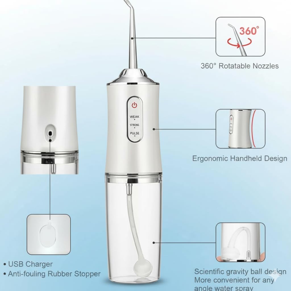Portable Oral Irrigator Water Flosser – Rechargeable Dental Cleaner with 5 Nozzles