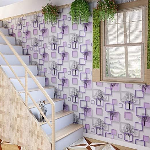 Purple Cube 3D Wallpaper | 45x500 cm PVC Wall Sticker | Self Adhesive Waterproof Wallpaper