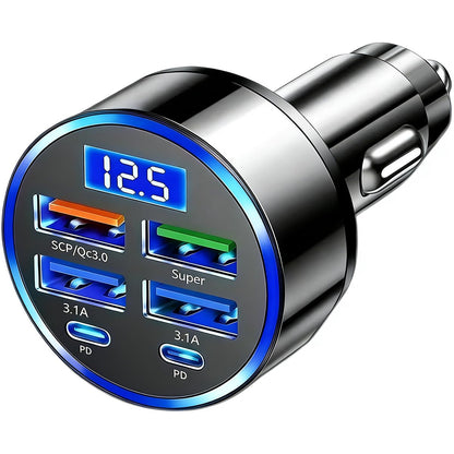 6 in 1 Fast Charging Car Charger with PD & QC 3.0 USB Ports