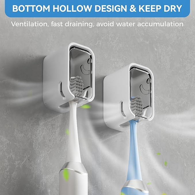 Toothbrush Holder with Dustproof Clear Window (Pack Of 4) | Wall Mounted Toothbrush Organizer for Bathroom