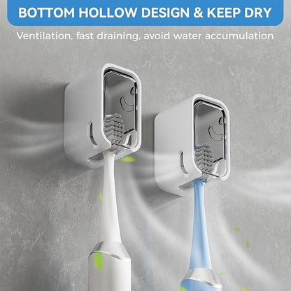 Toothbrush Holder with Dustproof Clear Window (Pack Of 4) | Wall Mounted Toothbrush Organizer for Bathroom