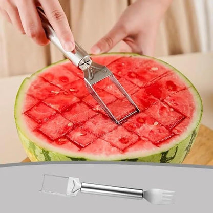 2-in-1 Stainless Steel Watermelon Cutter & Fork | Fruit Slicer Tool | Dual Head Fruit Cutting Gadget