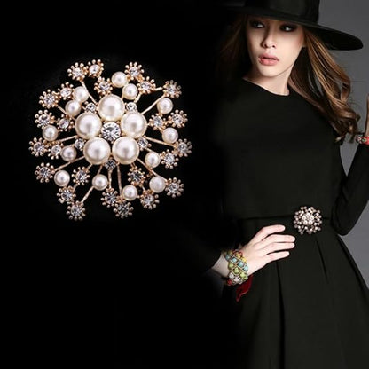 Luxury Pearl Flower Brooch Pin for Women | Crystal Floral Saree Brooch
