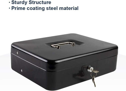Metal Cash Box Big Size 30x24x9 CM with Lock & Coin Tray