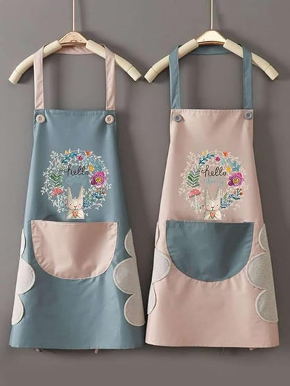 Waterproof Kitchen Apron for Women | PVC Cooking Apron with Front Pocket & Hand Wipe Panel