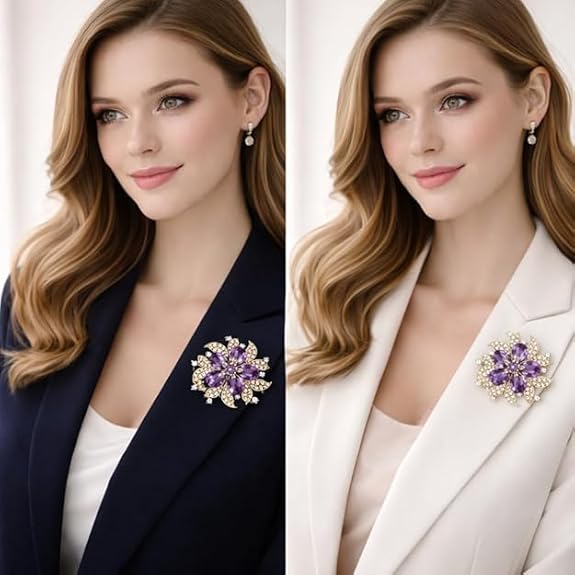 Purple Diamond Brooch Pin | Luxury Floral Crystal Brooch for Women | Elegant Wedding & Party Jewelry