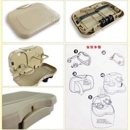 Car Travel Dining Tray with Cup Holder | Foldable Back Seat Food & Laptop Tray for Car Travel