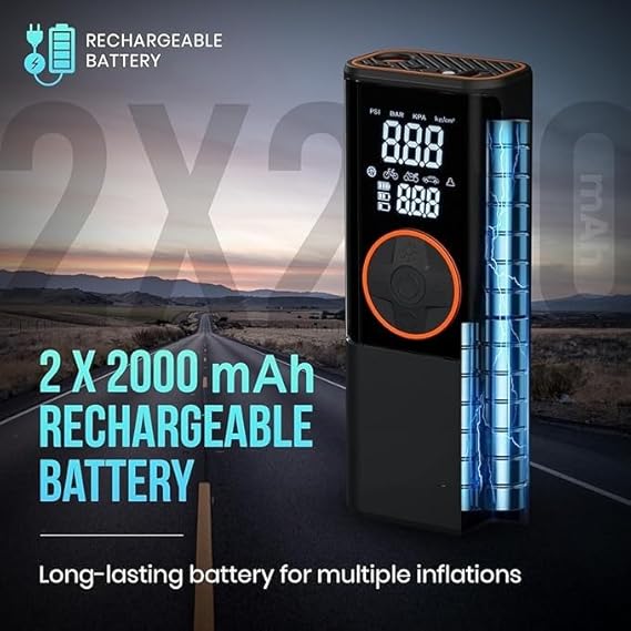 Cordless Car & Bike Tyre Inflator with LED Light – Digital Air Compressor