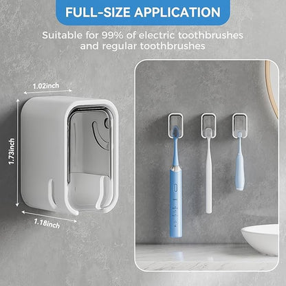 Toothbrush Holder with Dustproof Clear Window (Pack Of 4) | Wall Mounted Toothbrush Organizer for Bathroom