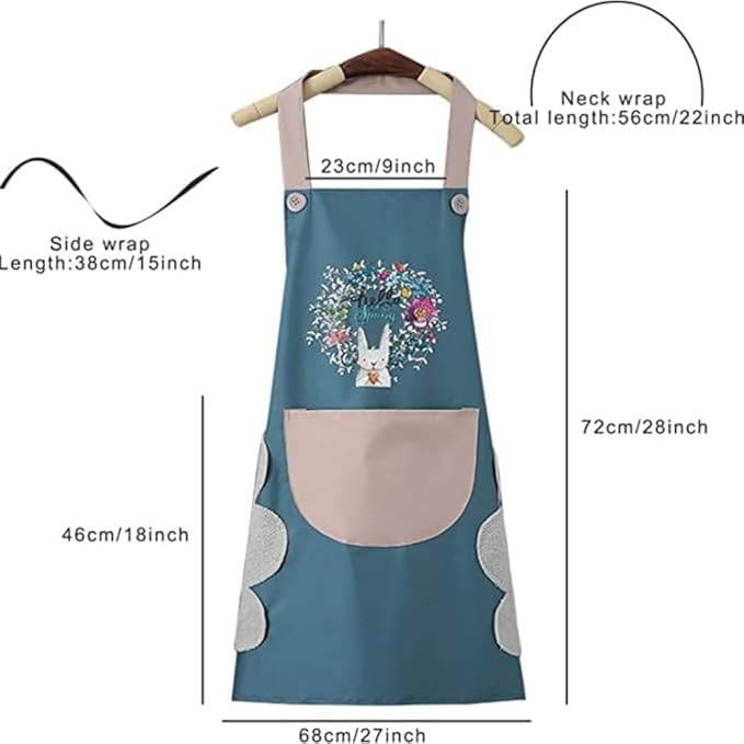 Waterproof Kitchen Apron for Women | PVC Cooking Apron with Front Pocket & Hand Wipe Panel