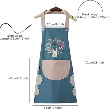 Waterproof Kitchen Apron for Women | PVC Cooking Apron with Front Pocket & Hand Wipe Panel