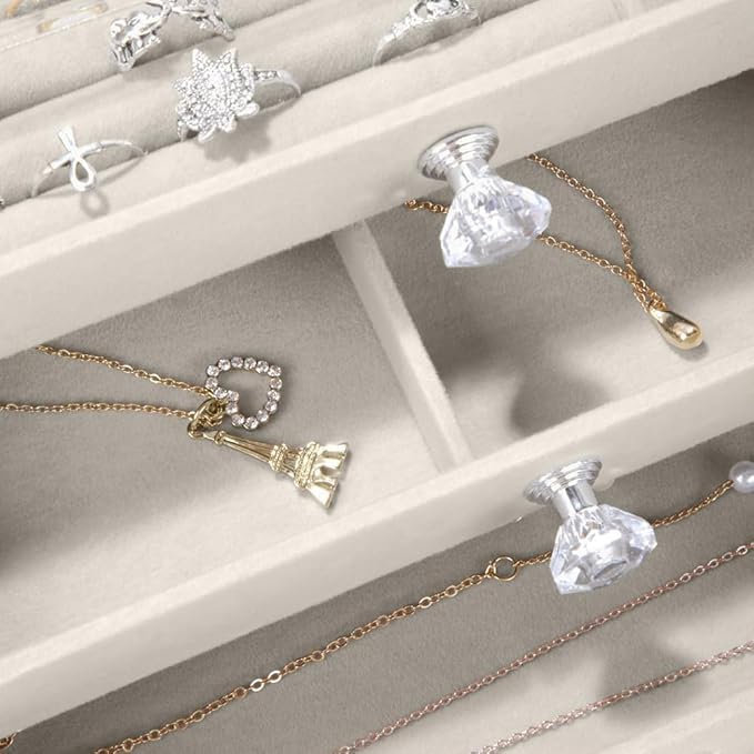 Jewelry Organizer Box with Transparent Acrylic Cover 3 Drawer | Earring, Ring & Necklace Storage Case