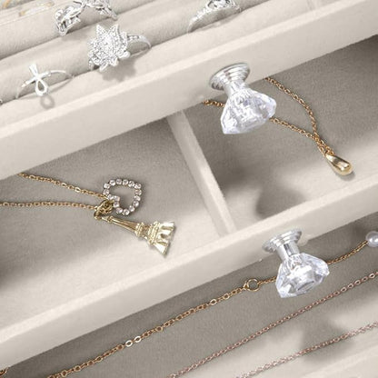 Jewelry Organizer Box with Transparent Acrylic Cover 3 Drawer | Earring, Ring & Necklace Storage Case