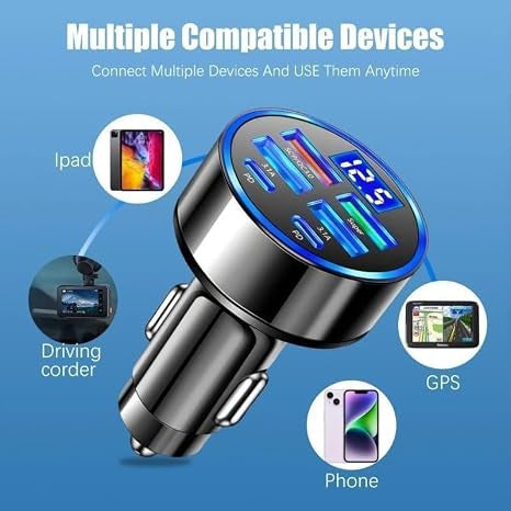 6 in 1 Fast Charging Car Charger with PD & QC 3.0 USB Ports