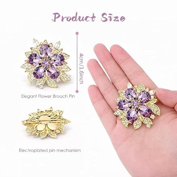 Purple Diamond Brooch Pin | Luxury Floral Crystal Brooch for Women | Elegant Wedding & Party Jewelry