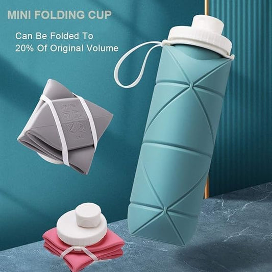 Silicone Foldable Water Bottle 610ml – Leakproof, BPA-Free & Portable Collapsible Water Bottle for Travel, Gym & Outdoor Use